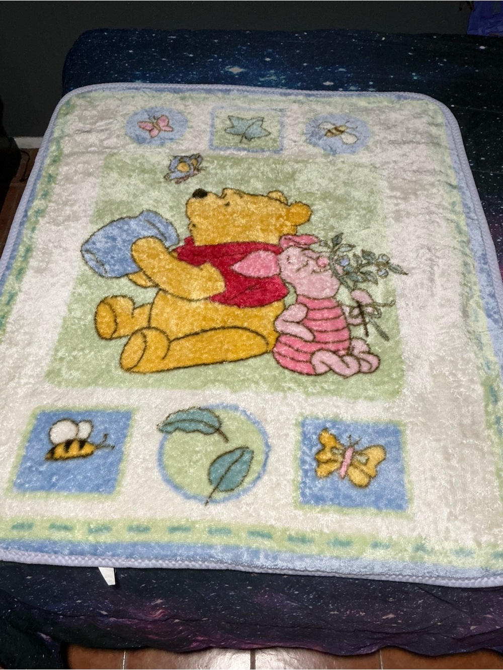 Disney Winnie the Pooh Plush Baby Blanket in Yellow, Pink, Blue and Cream
